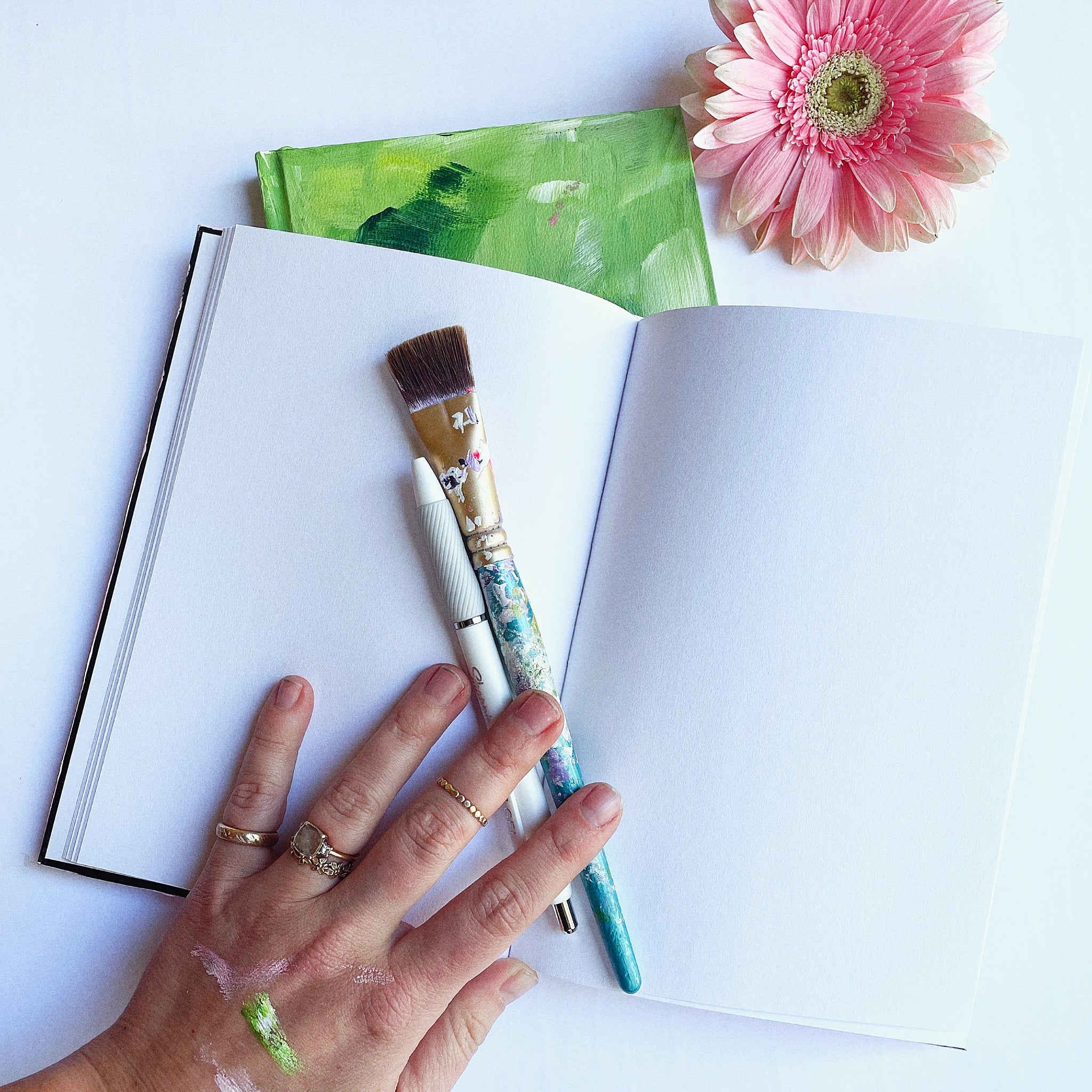 Hand-Painted Gratitude Green Journal/ Sketchbook