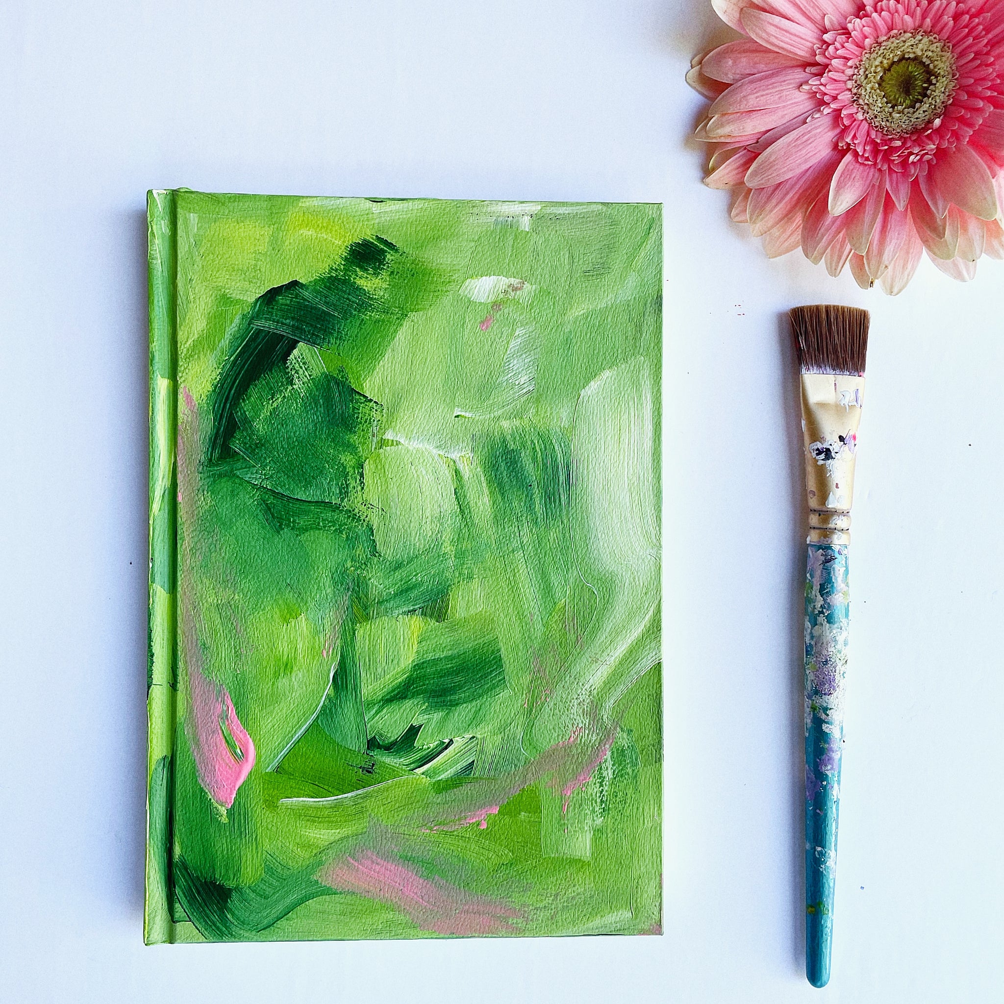 Hand-Painted Gratitude Green Journal/ Sketchbook