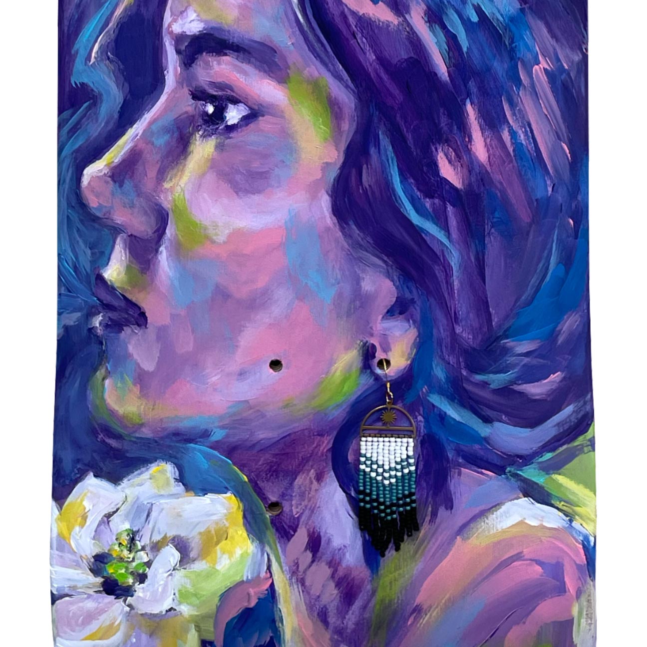 "Girl With the Beaded Earring"  Acrylic on Skateboard